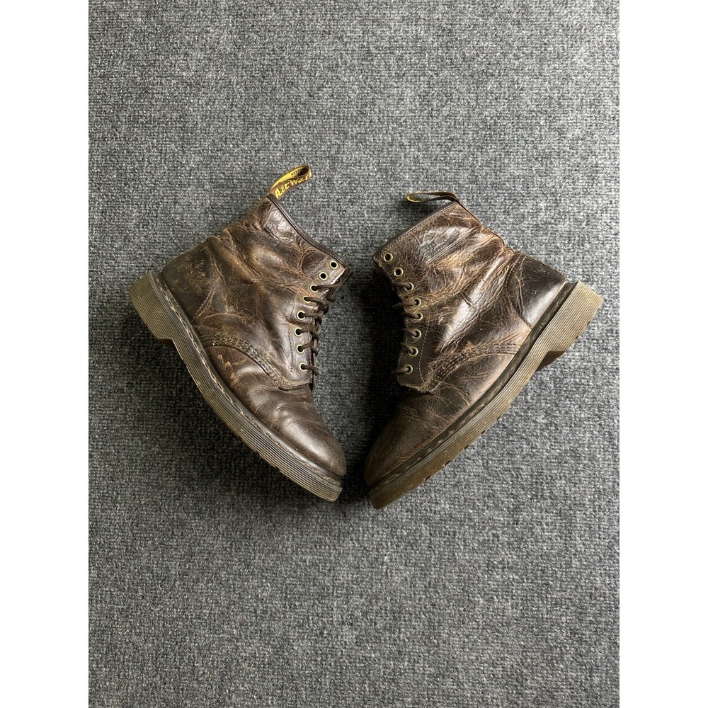 Mens Dr. Martens Brown Distressed Leather 8-Eye Lace Up Boots, Size 9
